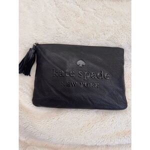 Kate Spade Black Pebbled Leather Newbury Lane Cammie Tassel Crossbody Clutch Bag